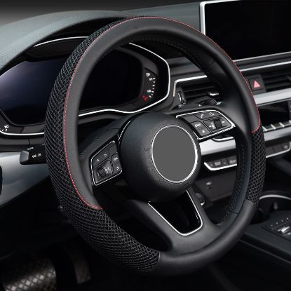 图片 KAFEEK Steering Wheel Cover, Universal 15 inch, Microfiber Leather Viscose, Breathable, Anti-Slip,Warm in Winter and Cool in Summer, Black